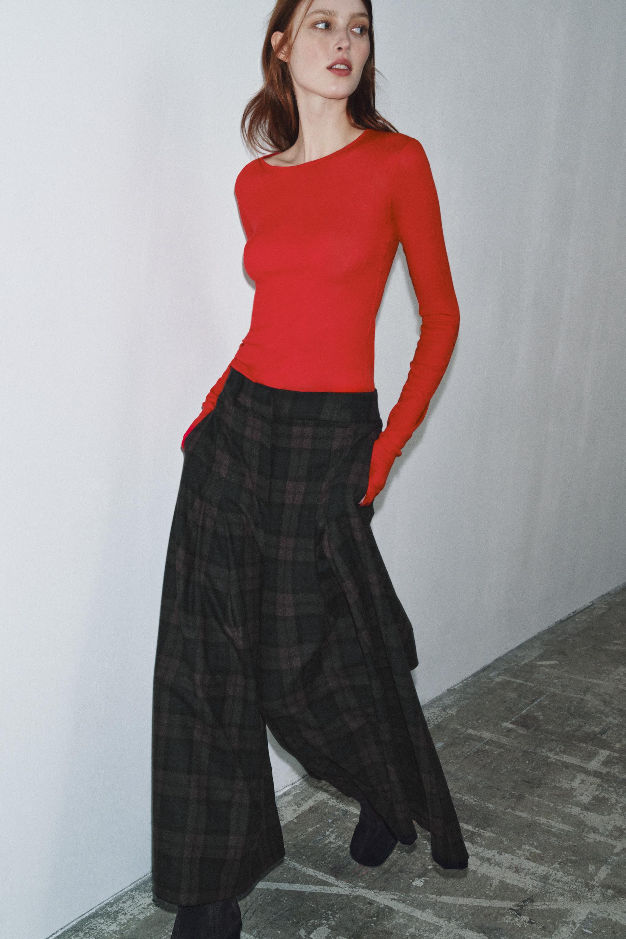 PLAID WOOL BLEND PANTS ZW COLLECTION